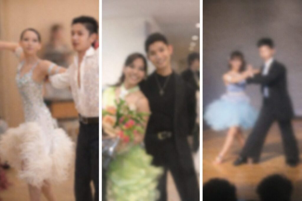 競技ダンスの練習風景、複数人でステップを確認している様子