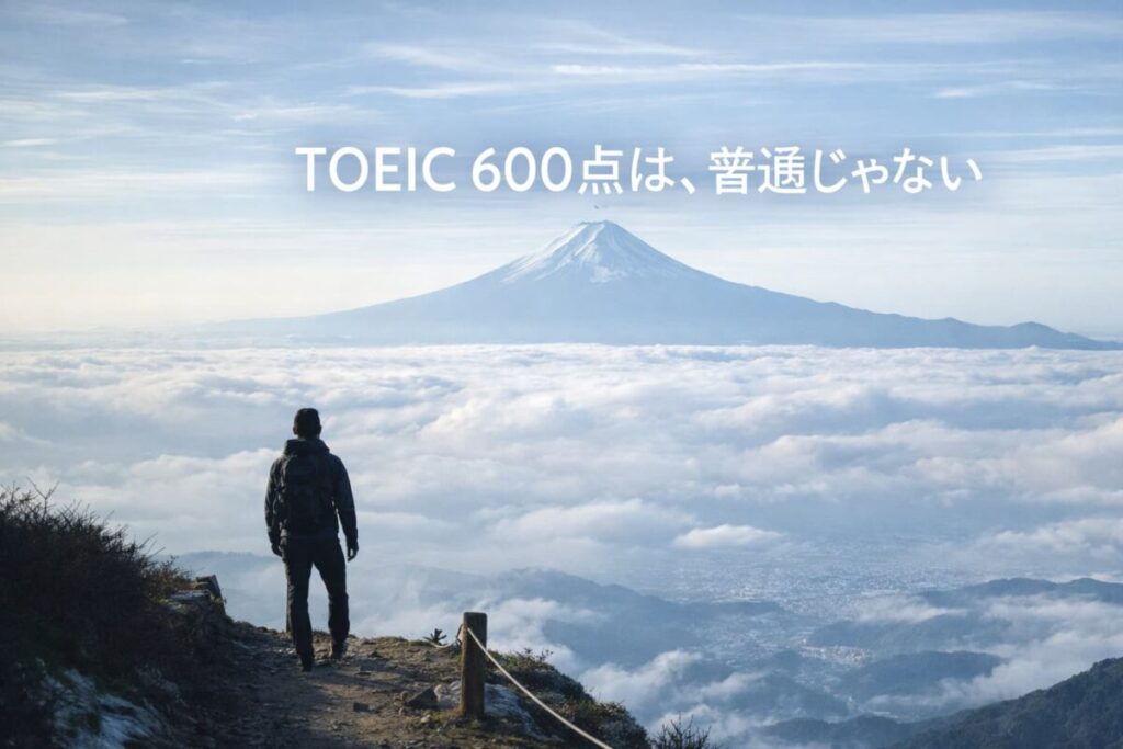 富士山を見上げる高い位置からの風景を通して、TOEIC600点が到達点であることを表したイメージ