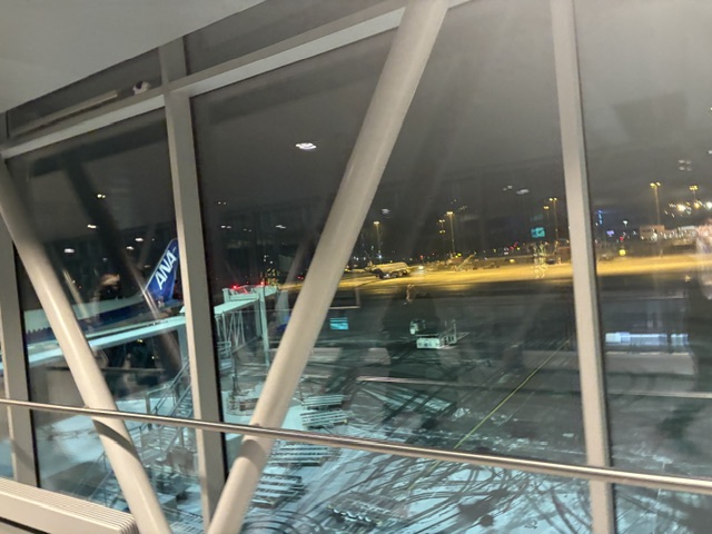 空港の搭乗ゲートから見た飛行機